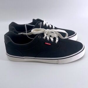 Levi Strauss Co Mens Black Canvas Low Top Lace Up Sneakers Size 10